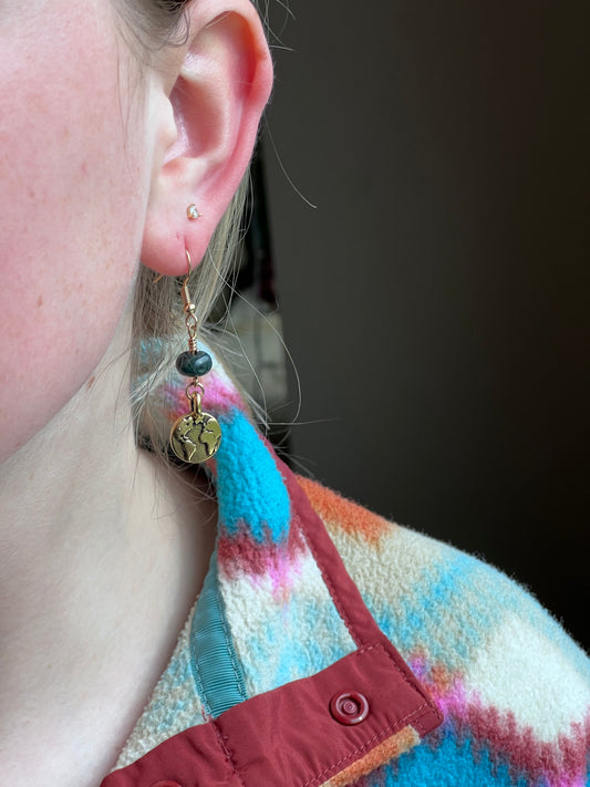 Gold Earth and Stone Earrings