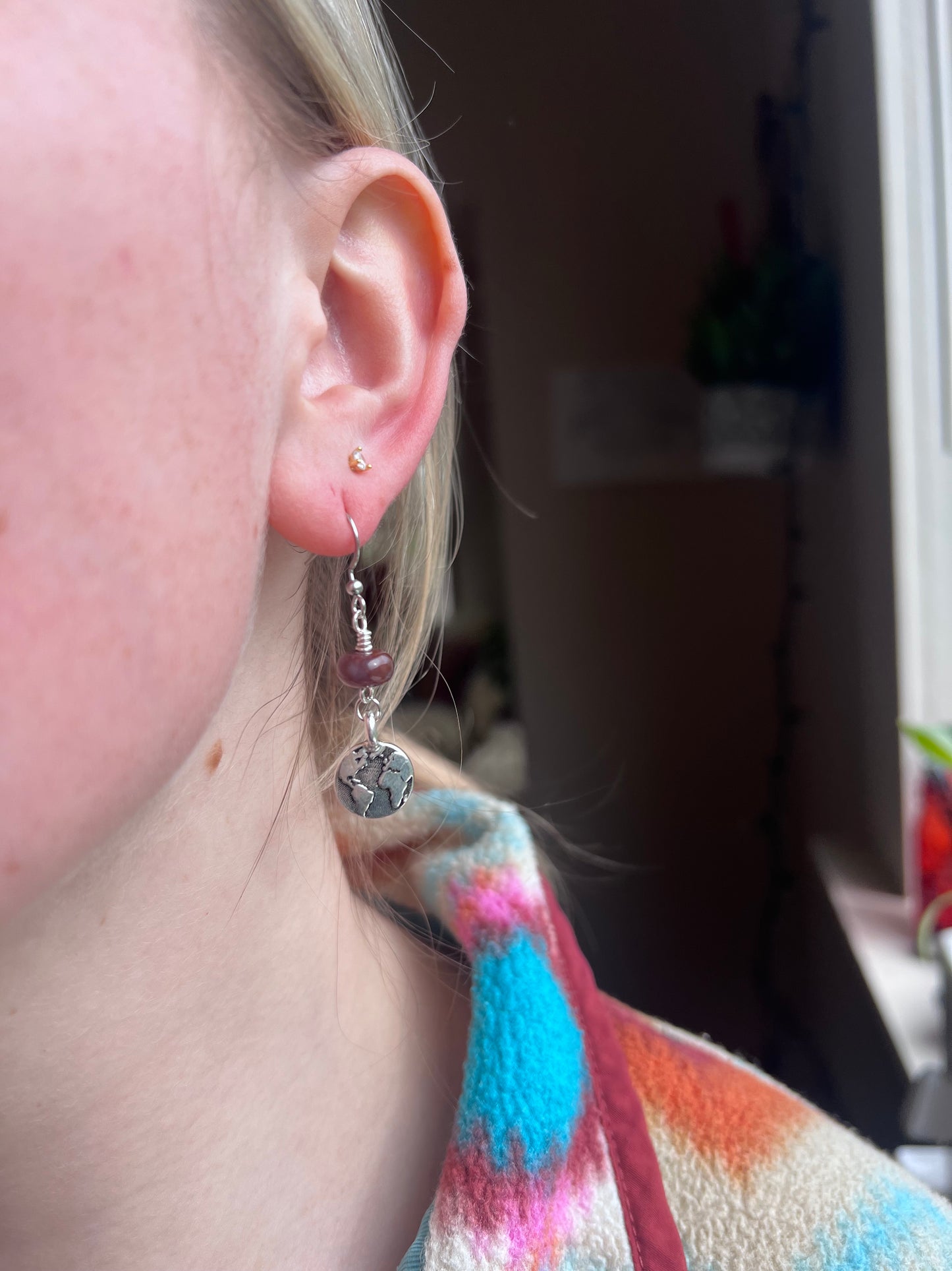 Silver Earth and Stone Earrings