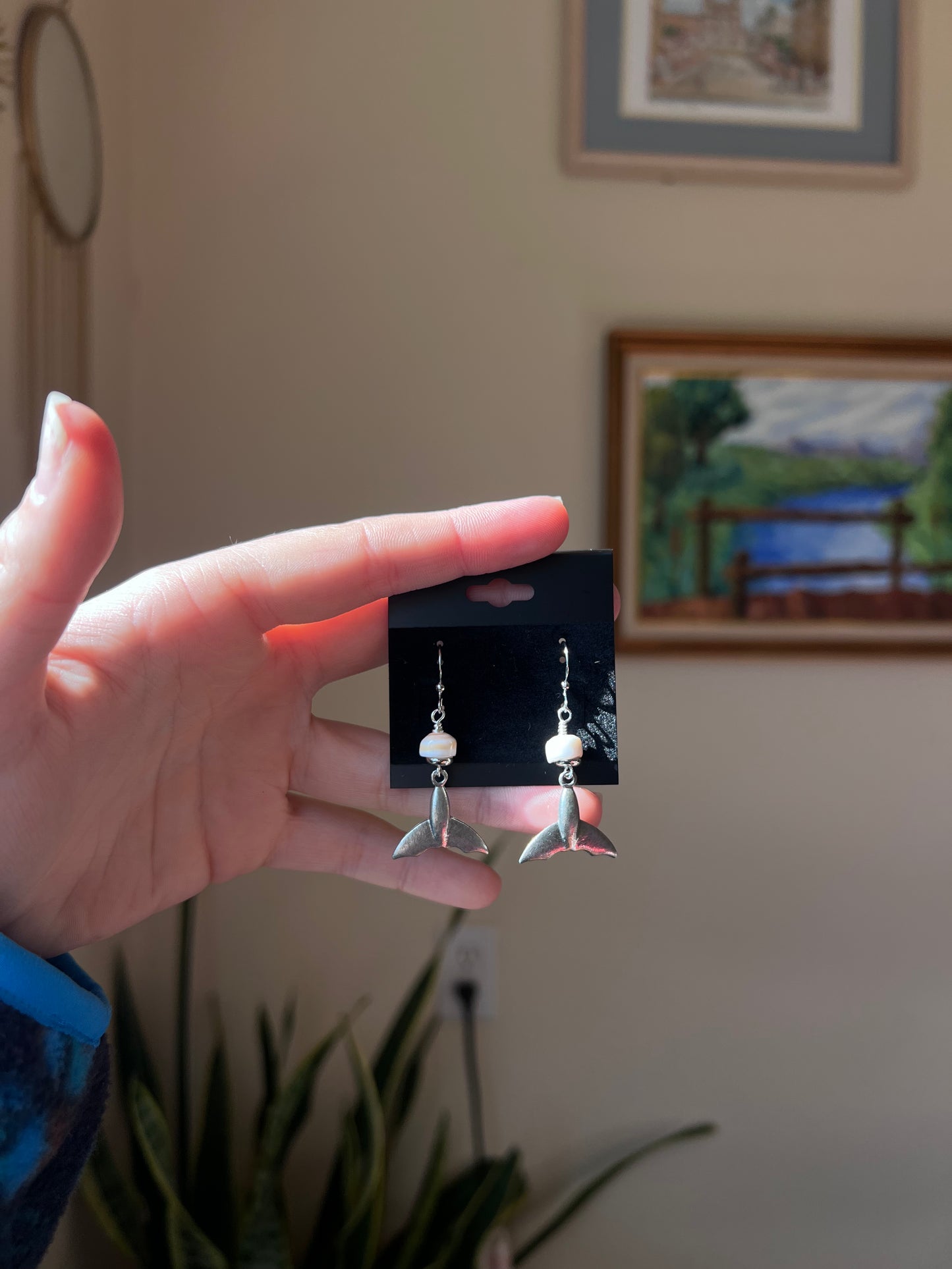 Whale Tail and Shell Dangle Earrings